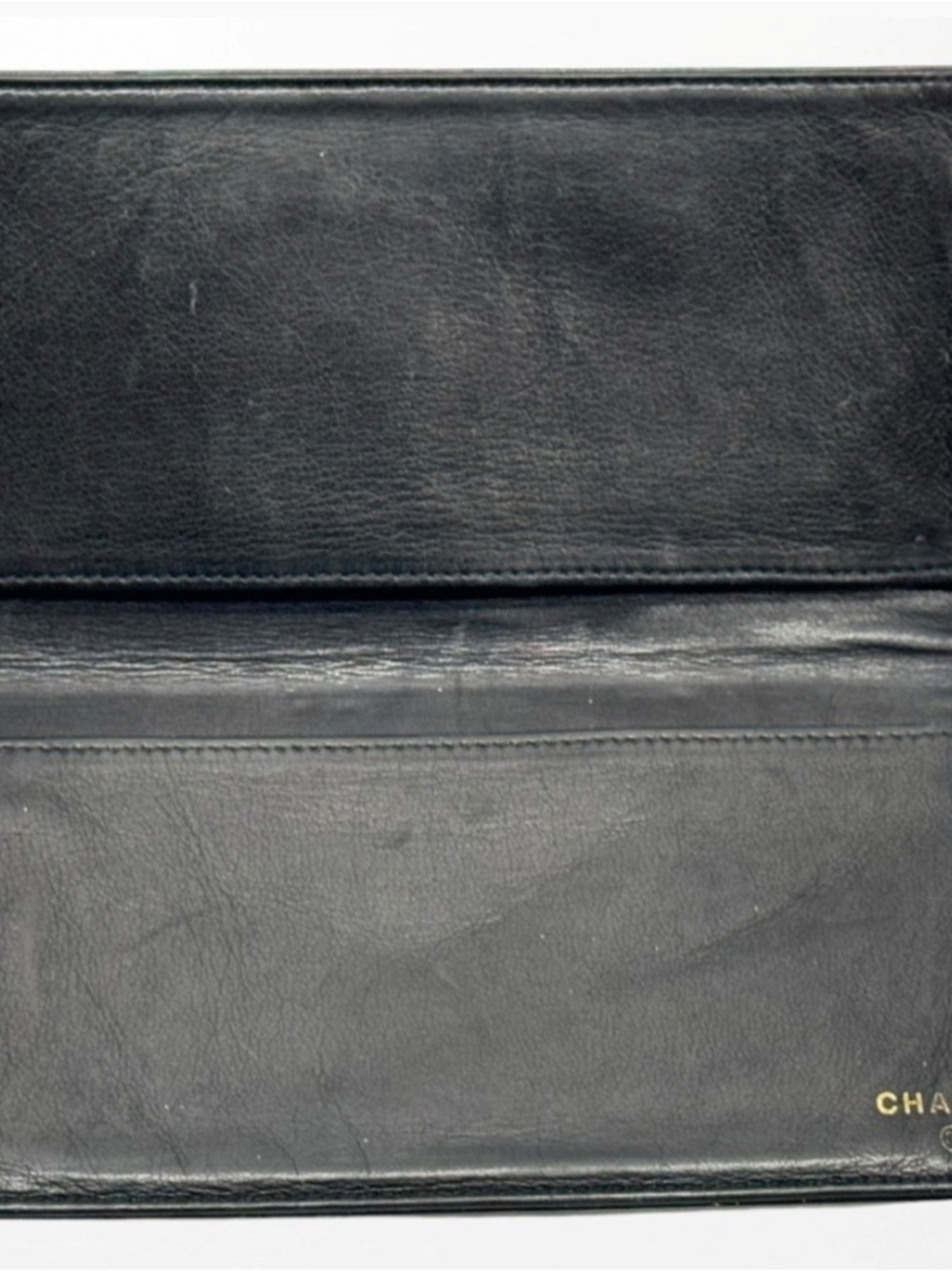 CHANEL Black Patent Leather Long Wallet or check book holder with CC Stitch Logo - Picture 2 of 3